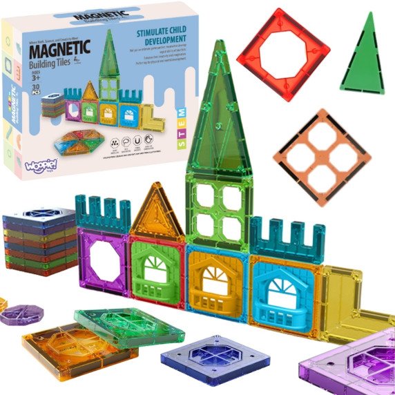 WOOPIE Magnetiniai statybiniai blokai 3D švietimo rinkinys pilis 30 vnt.