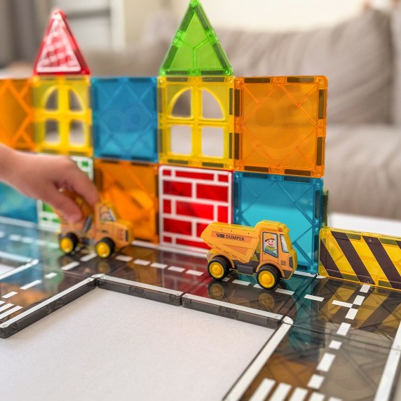 Woopie magnetinis statybinių blokų rinkinys su statybos transporto priemonėmis