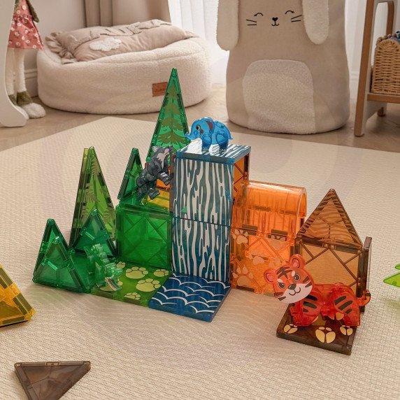 WOOPIE Magnetai statybiniai blokai 3D mokymo rinkinys Džiunglių gyvūnai 45 vnt.