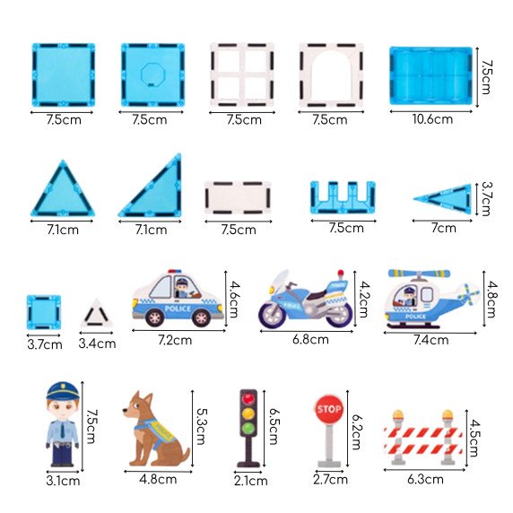 WOOPIE Magnetiniai Kubai 3D Policijos Stoties Rinkinys 42 vnt.