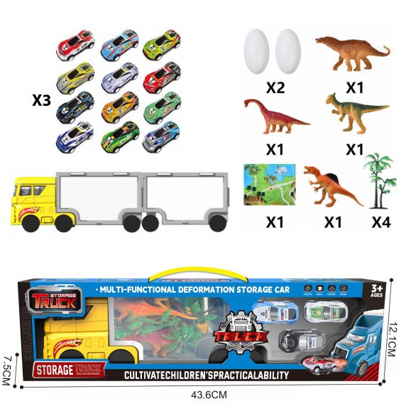 WOOPIE Transporto priemonė su sunkvežimiu 2 1 Dinozaurų rinkinys + modelis.