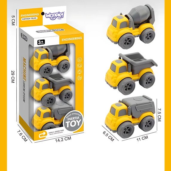 WOOPIE 3-in-1 rinkinys Statybos transporto priemonės šiukšlių išvežimo automobilis Betono maišytuvas Krovinių automobilis