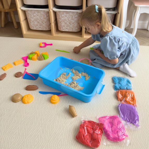 WOOPIE Kinetic Sand 6 spalvos 1,2 kg restorano stalo rinkinys su formomis