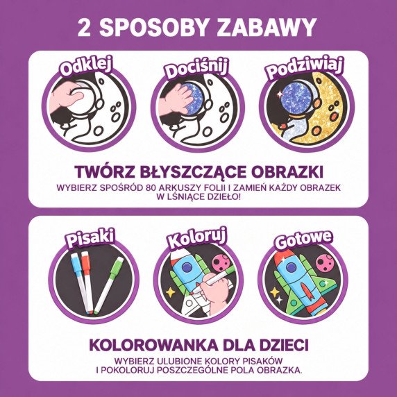 WOOPIE menas Rinkinys Foil Collage Spalvinimo knyga Kosmonautas 121 vnt.