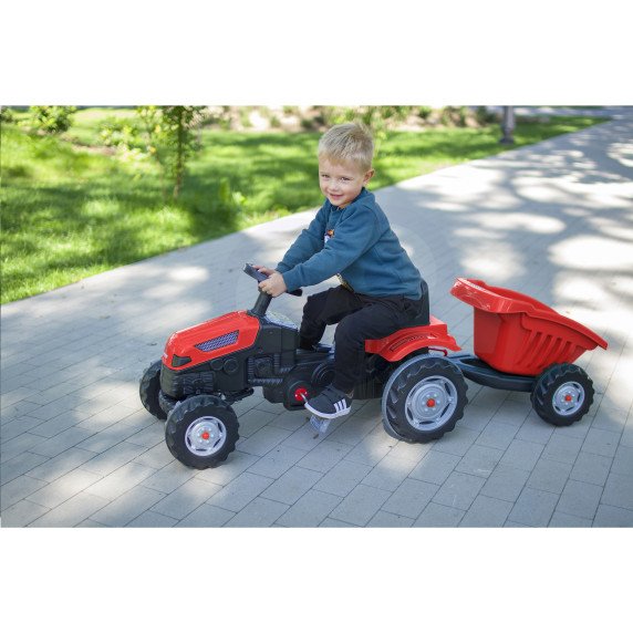 WOOPIE ūkininkas GoTrac MAXI pedalų traktorius su tyliais ratlankiais puspriekabėje