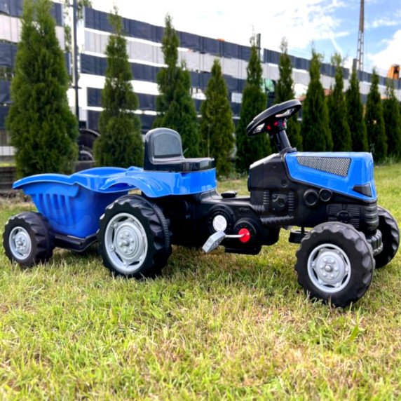WOOPIE Pėdomis Vairuojamas Traktorius Farmer GoTrac MAXI PLUS su Puspriekabės mėlynomis Tyliais Ratais