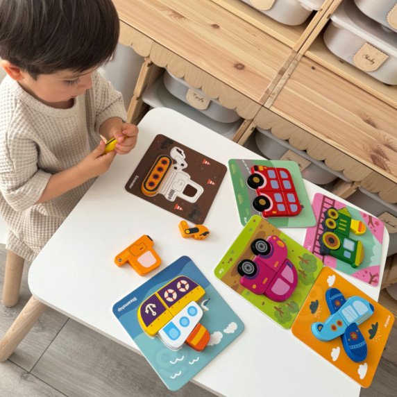 WOOPIE GREEN Mediniai puzzle transporto priemonės Montessori FSC