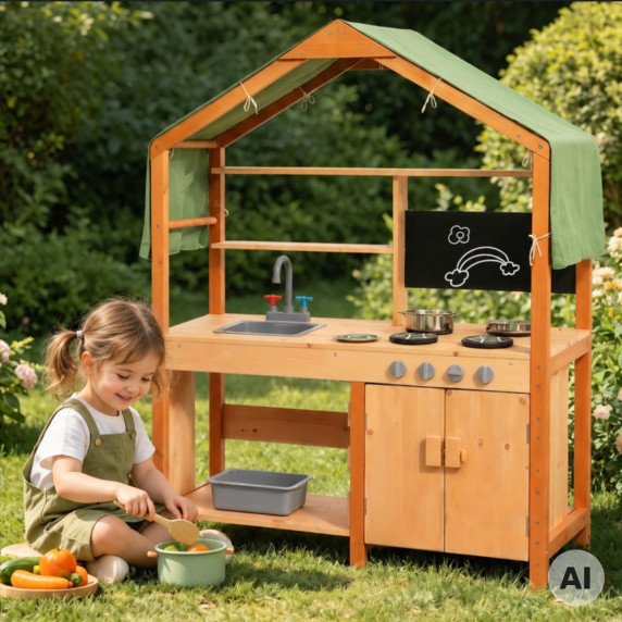 Woopie žalia Medinė Montessori purvinimo virtuvė vaikams