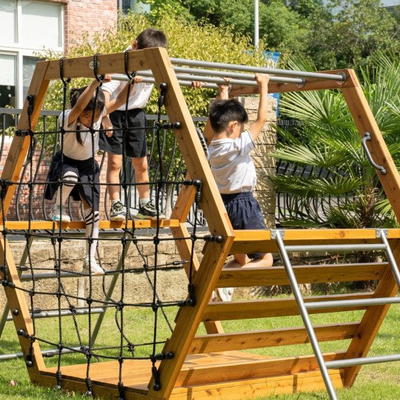 KOKĮKLINIO PASAULIO EDU Medinis žaidimų aikštelės XXL šravliavimo komplektas su šešiakampėmis formomis