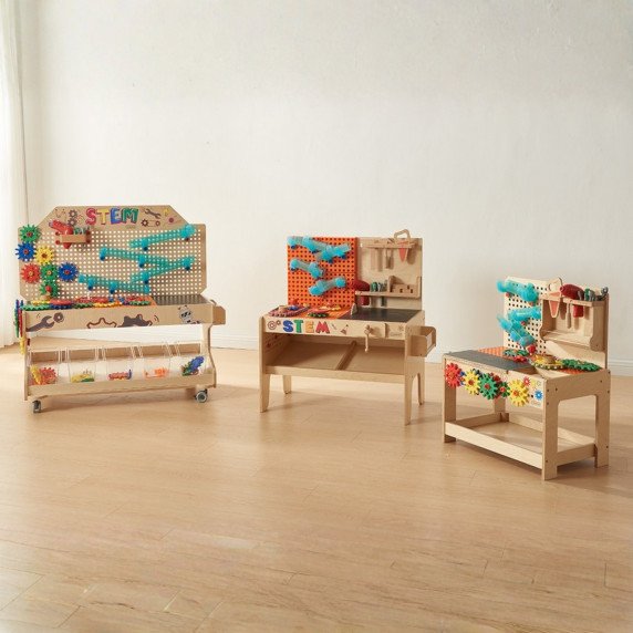 MASTERKIDZ Medinis STEAM darbastalis su priedais (85 x 50 cm)