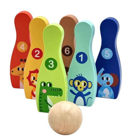 TOOKY TOY Mediniai boulingo kamuoliukai vaikams 6 vnt. + Kamuoliukas
