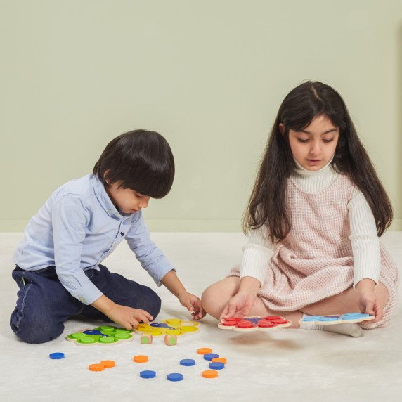 VIGA medinis matematikos spalvų žaidimas Paukščio uodega Montessori + kortelės