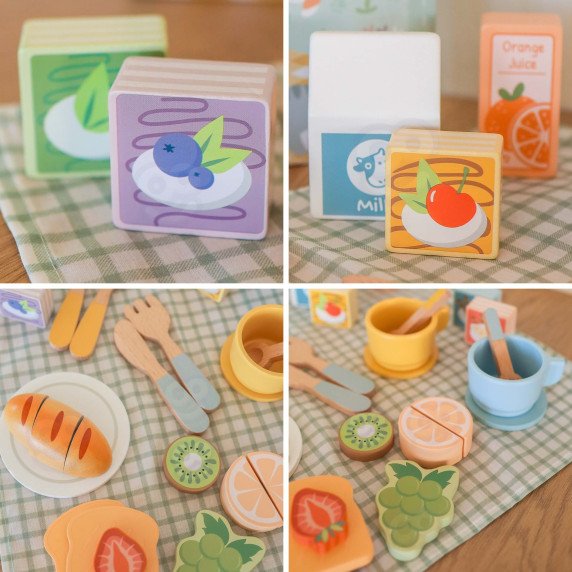 TOOKY TOY Pikniko rinkinys maisto pjaustytuvu su velkru Pusryčių rinkinys
