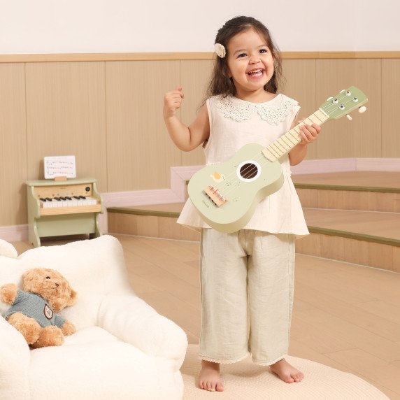 Viga Medinis Ukulelės Gitara vaikams Žalia su Muzikiniais Simboliais