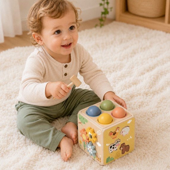 Medinis atsilenkiantis išsilavinimo kubas 5-iu-1 Tooky Toy