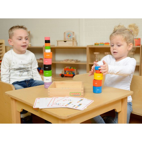 MASTERKIDZ Įvairių spalvų mediniai blokeliai ir apvalios taurės
