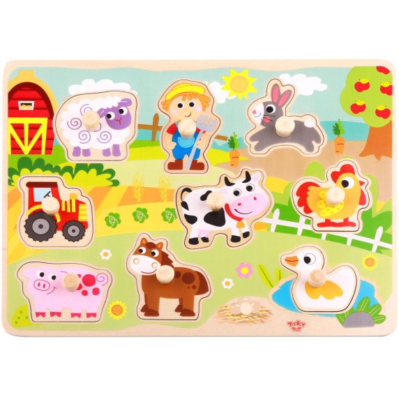 TOOKY TOY Medinis Montesori galvosūkis „Fermos“ su derinimo smeigtukais
