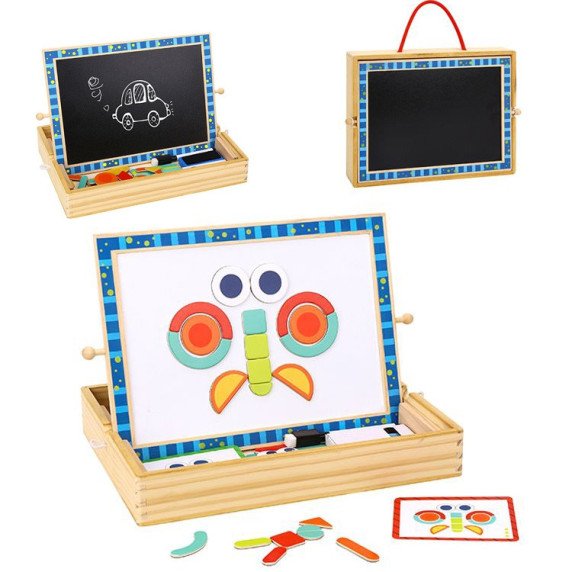 TOOKY TOY Magnetinė lenta su kreidelėmis 2 viename formų galvosūkiai 117 dalys FSC sertifikuotos
