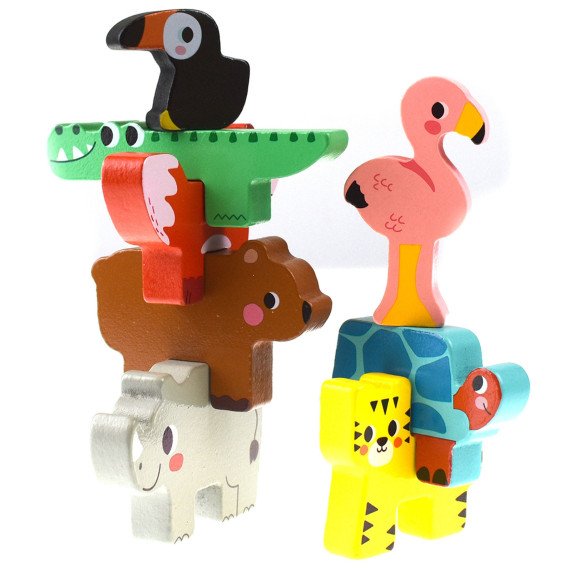 TOOKY TOY Mediniai Kubeliai Puzzle Gyvūnai Montessori 9 vnt.