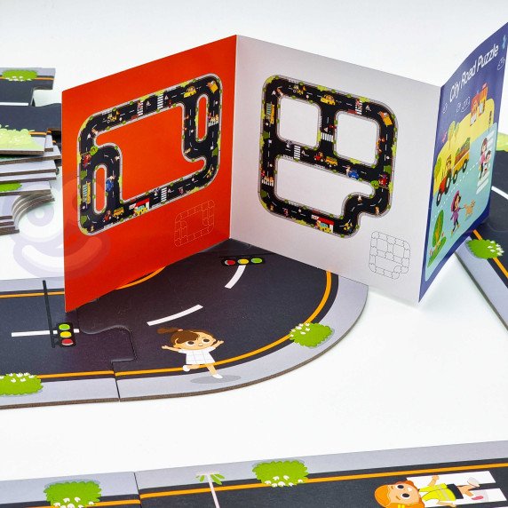 TOOKY TOY automobilių kelio galaktikos galvosūkiai + transporto priemonės automobiliai kelio ženklai