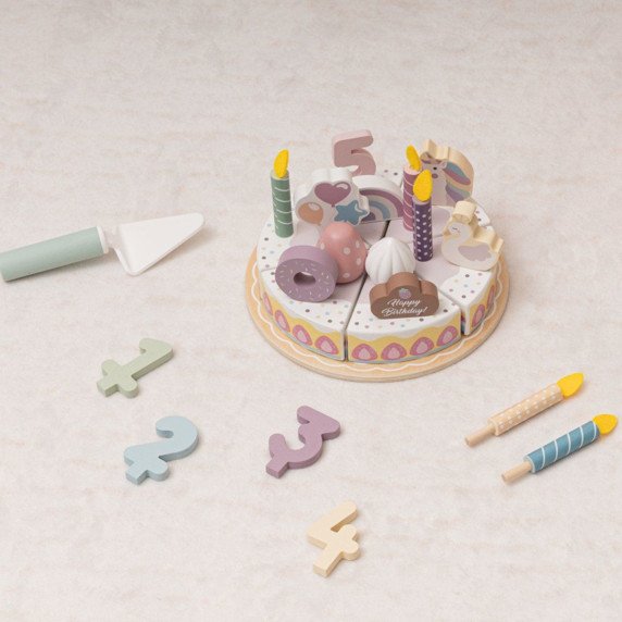 TOOKY TOY Medinis gimtadienio tortas supjaustomas su lipniu velklu