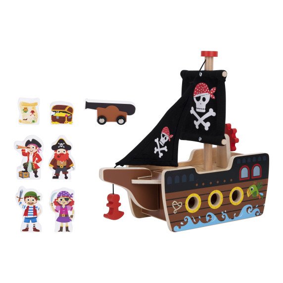TOOKY TOY Piratų laivas su mediniais figūrėlėmis rinkinys