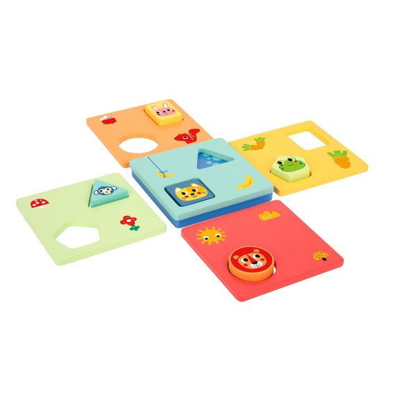 TOOKY TOY Montessori dėlionė Formos ir Spalvų Gyvūnai 6 Lentos FSC