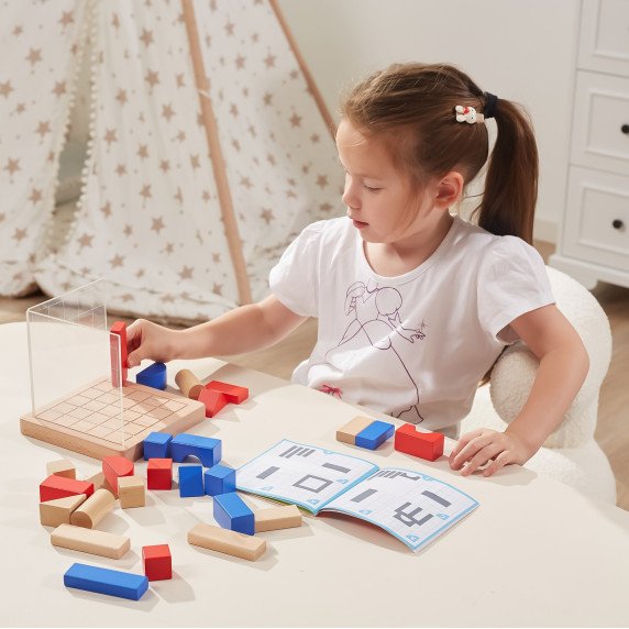VIGA Mediniai statybiniai žaidimai 3D Montessori blokai