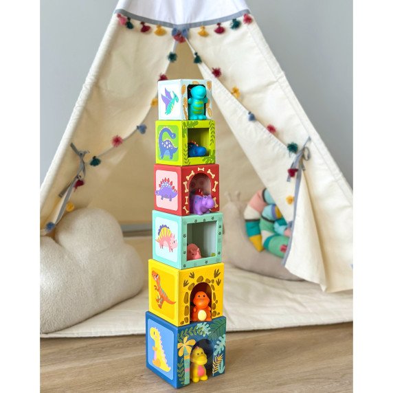 TOOKY TOY Mediniai blokai švietimo galvosūkis + 6 žaidimo figūros 12 vnt.