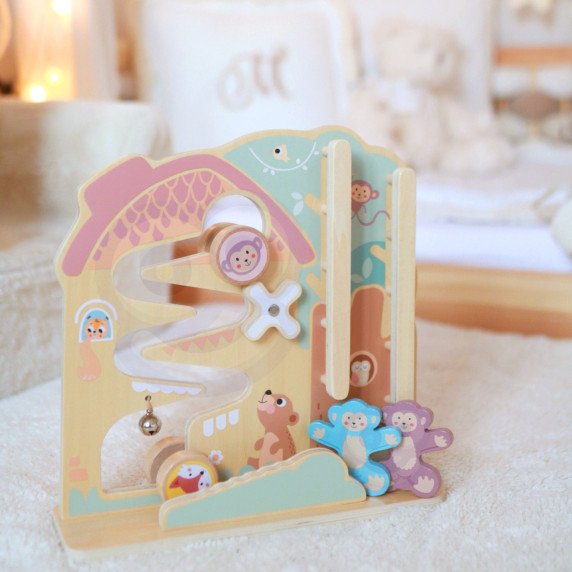 TOOKY TOY Lavinimo lenta su labirintu ir trasa iš medžio 2 į 1