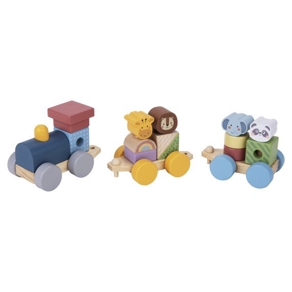 TOOKY TOY Medinis traukinys su gyvūnų blokais Montessori galvosūkiui