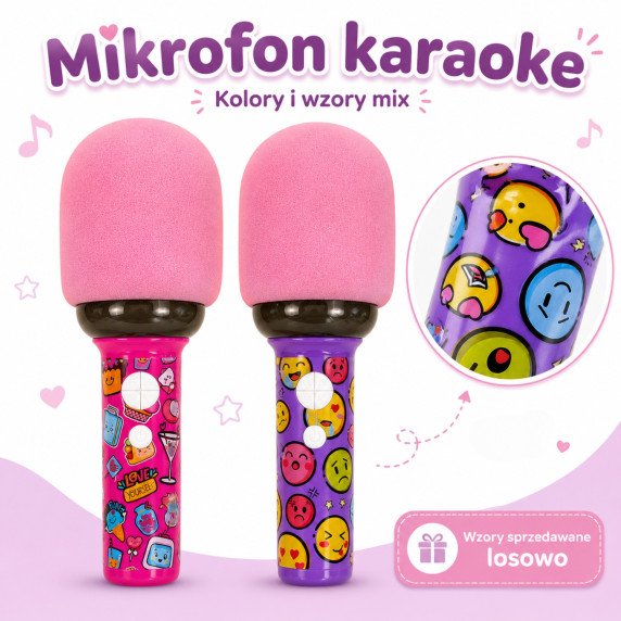 WOOPIE Belaidis Karaoke Mikrofonas su BT Garsiakalbiu LED Rožinis