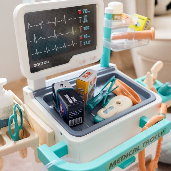 WOOPIE Gydytojo vežimėlis Mažas gydytojas EKG garsas Šviesa Reguliuojamas 26 vnt.
