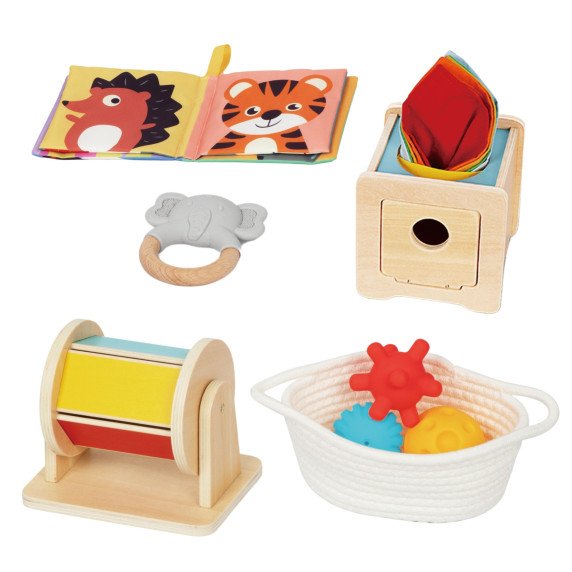 WOOPIE GREEN dėžė XXL Montessori švietimo 6-in-1 pojūčių dėžė 5-6 mėnesiai 13 vnt. FSC