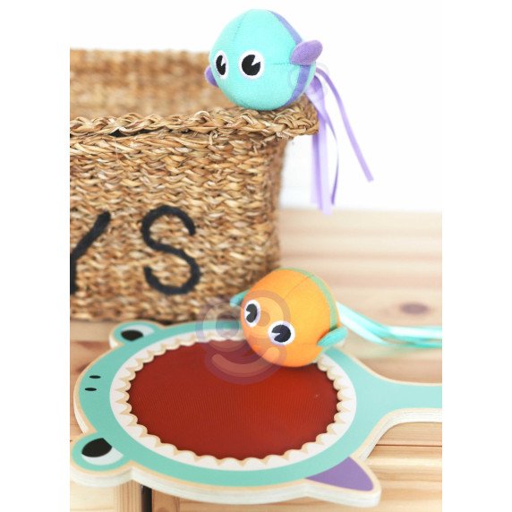 WOOPIE GREEN Velcro žaidimas CATCH BALL Arcade Shark Paddle + 2 žuvų kamuoliukai