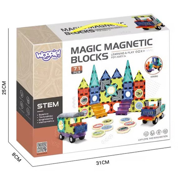 WOOPIE Magnetiniai Blokai 3D Rinkinys Pilies Transporto Priemonės 71 vnt.