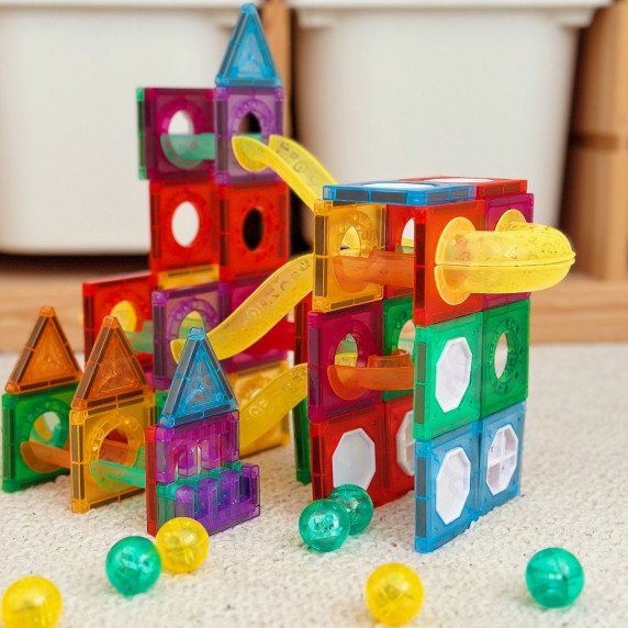 WOOPIE Magnetinė konstrukcijų rinkinio 3D šviesuolių takelio ugdymo lovos 105 vnt.