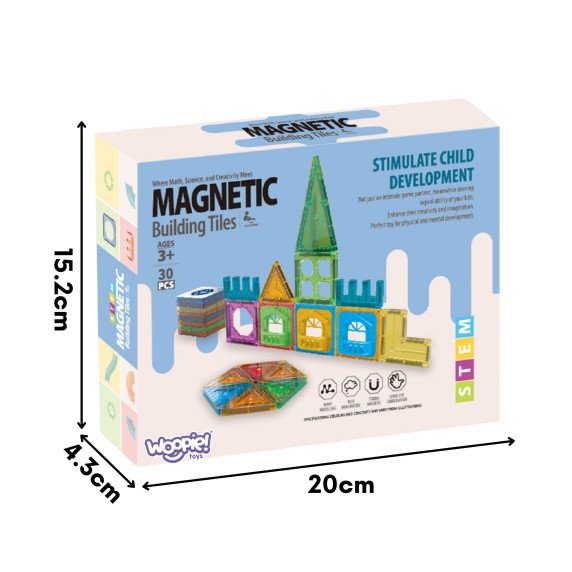 WOOPIE Magnetiniai statybiniai blokai 3D švietimo rinkinys pilis 30 vnt.