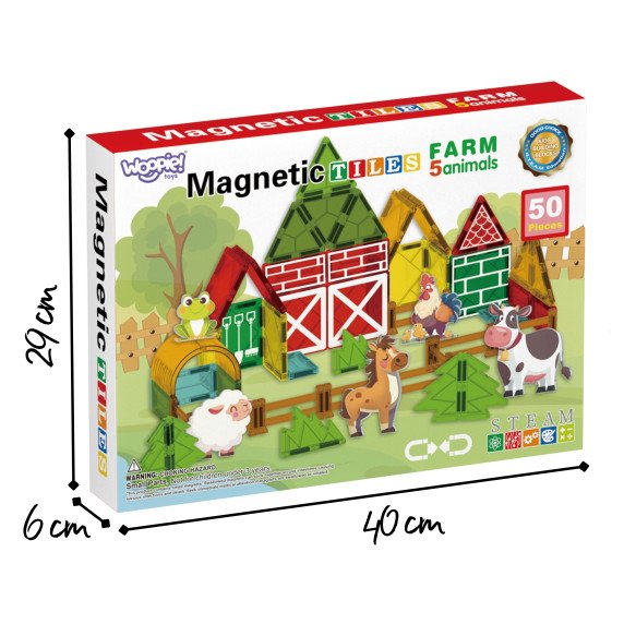 WOOPIE Magnetiniai Statybiniai Blokai 7,5 cm Ferma 50 vnt.