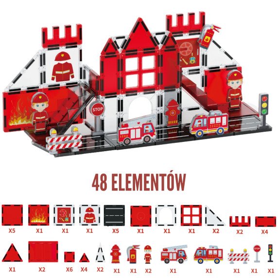 WOOPIE Magnetiniai Blokai 3D Gaisrininkų Rinkinys 48 vnt.