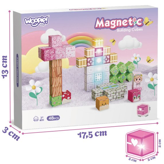 Woopie Magnetiniai Kubai 48 vnt. Montessori Edukacinis 3D Puzzle