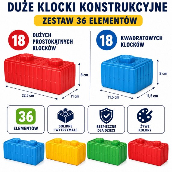 WOOPIE statybos blokai XXL rinkinys su automobiliu, 43 vnt.