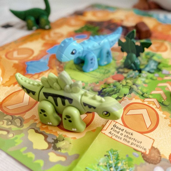 WOOPIE 2-in-1 Statybos rinkinys Dinosaurų stalo žaidimas + 46 kauliukai