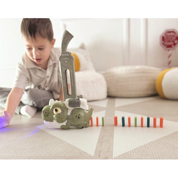 WOOPIE Elektrinis Traukinio Lokomotyvas su Domino Blokais Dinozauras Oranžinis - 8 vnt.