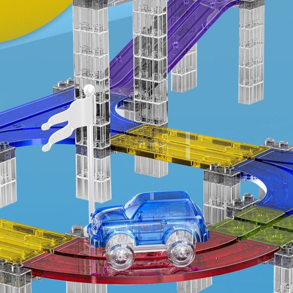 WOOPIE Magnetinis Automobilių Lenktynių TAKELIS + Automobilis 76 vnt.