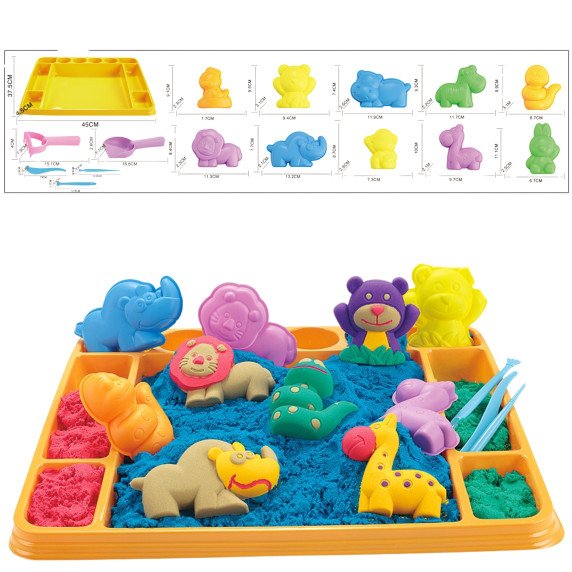 WOOPIE Kinetic Sand 1.2 kg XL ZOO stalas su formomis rinkinys