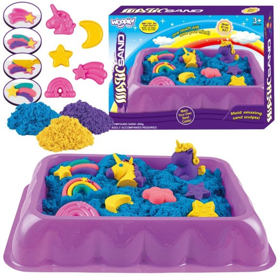 WOOPIE Kinetic Sand 0.6 kg Einorų stalas su formomis rinkinys