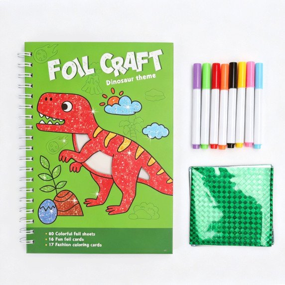 WOOPIE Meno Rinkinys Folija Koliažo Spalvinimo Knyga Dinosauras 121 vnt.