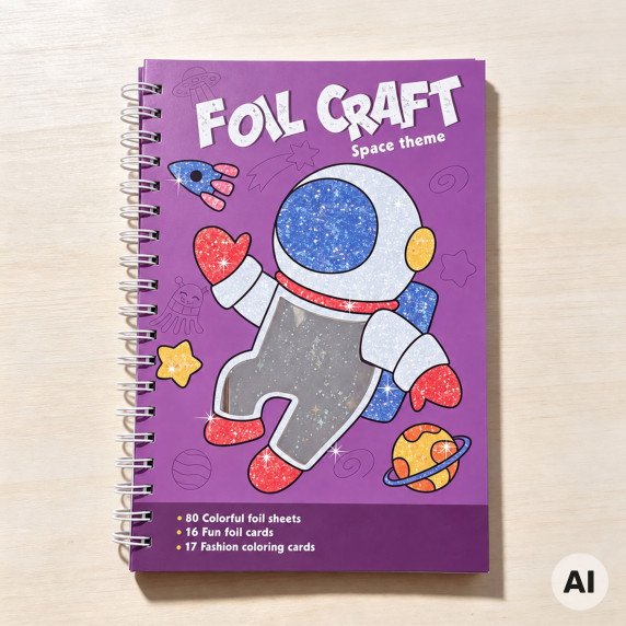 WOOPIE menas Rinkinys Foil Collage Spalvinimo knyga Kosmonautas 121 vnt.