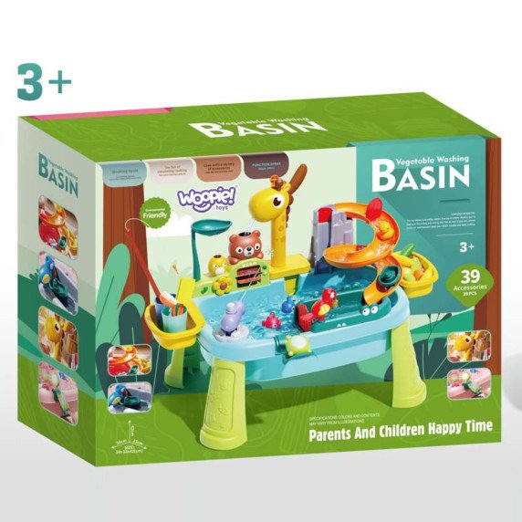 WOOPIE 4-in-1 Vandens staliukas, Žvejybos žaidimas, Praustuvas, Vandens sklaida, Žirafė
